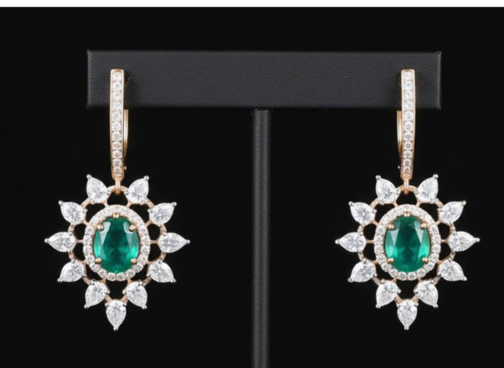 Butta Bomma earrings White and Green stones